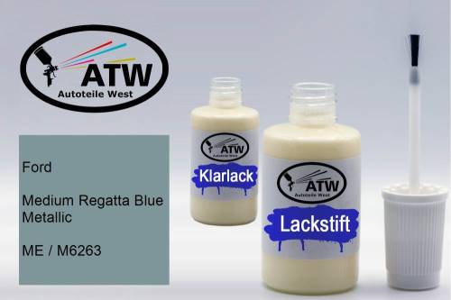 Ford, Medium Regatta Blue Metallic, ME / M6263: 20ml Lackstift + 20ml Klarlack - Set, von ATW Autoteile West.